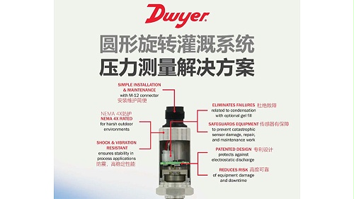 旋转灌溉系统压力测量凯发k8旗舰的解决方案-压力变送器-dwyer-艾迅自动化